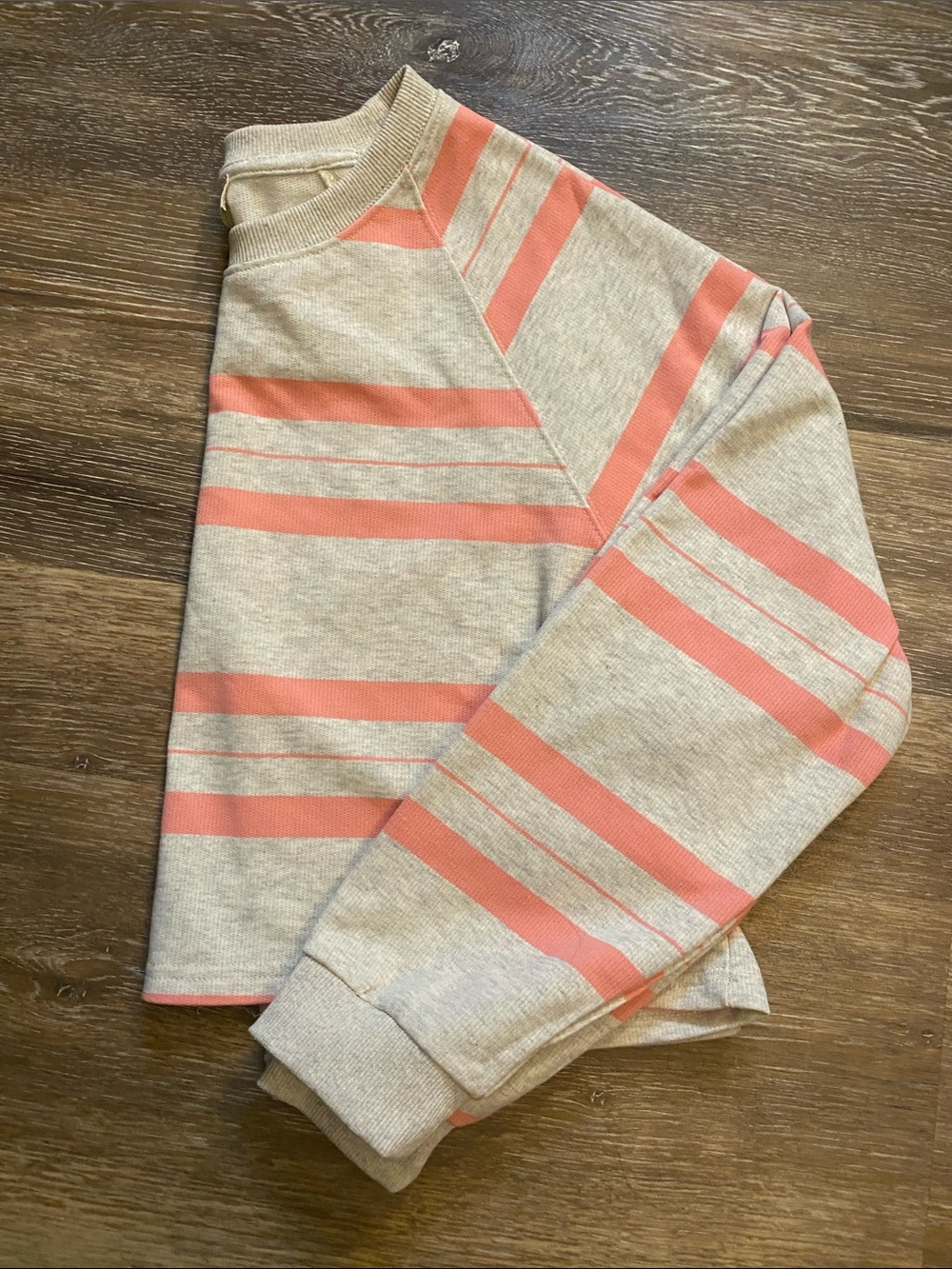 Cropped crewneck sweatshirt-  Coral Stripes